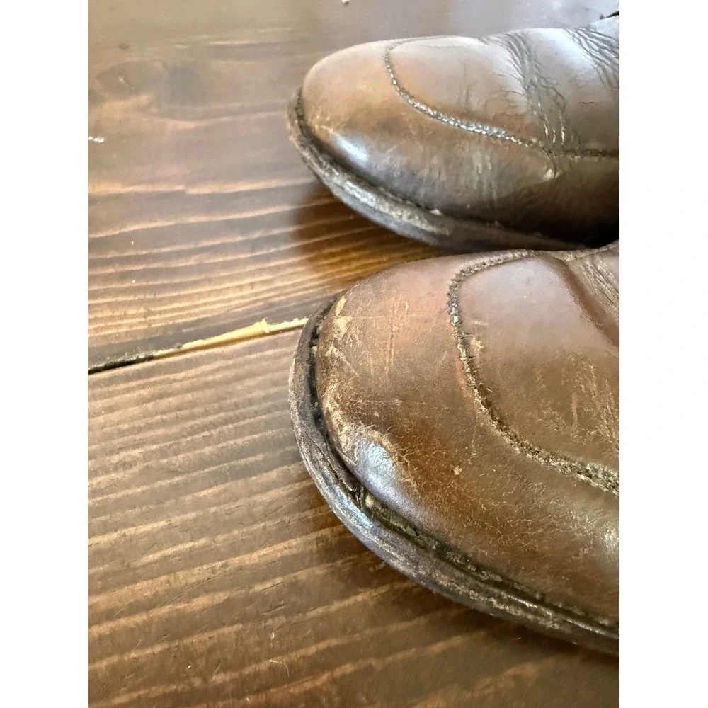 Vintage Brown Leather‎ Apron Toe Derby Shoes Lace Up Dress Shoes Distressed Mens